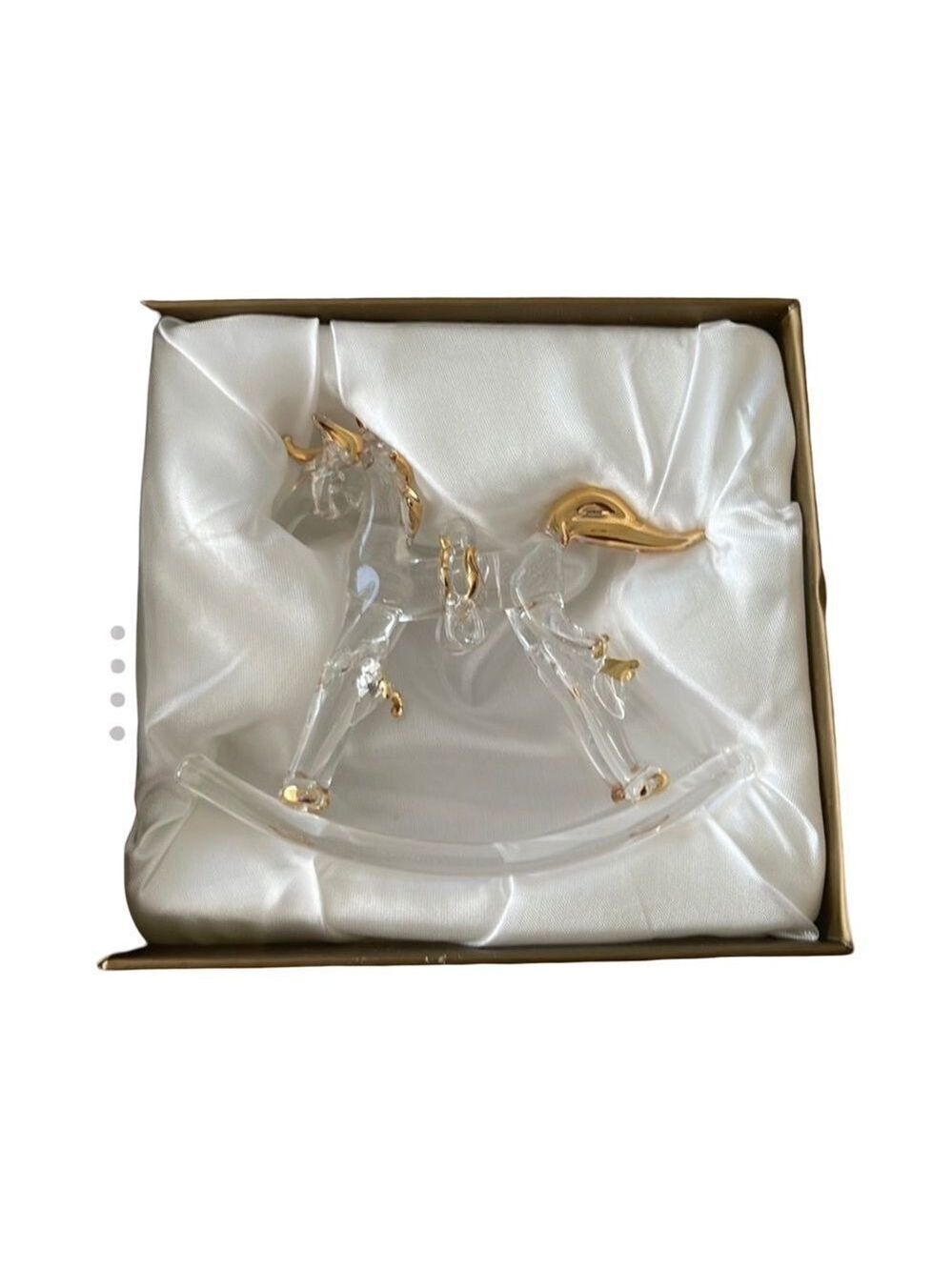 PIER1 GLASS AND GOLD ROCKING HORSE 3.50 “ TALL 1.5 “ W